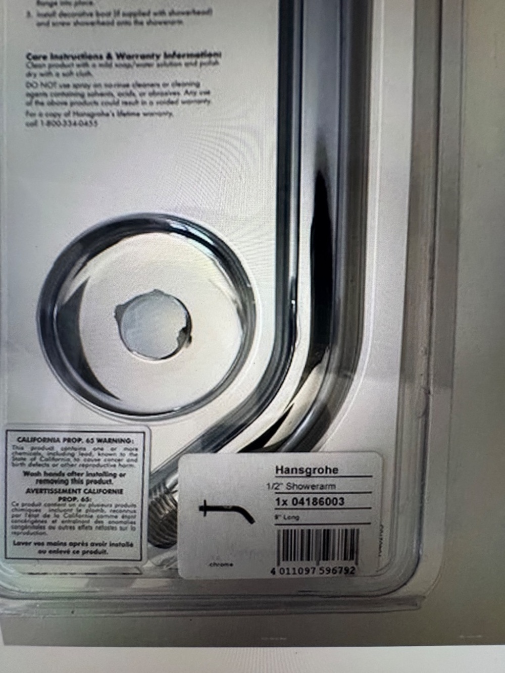 Hansgrohe 04186 Standart 9" Shower Arm with 1/2" Mate Intel, Chrome - Picture 4 of 5